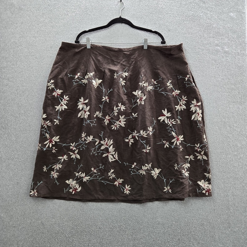 Soft By Avenue Women Skirt 24 Brown Silk Embroidered Floral A-Line NwT